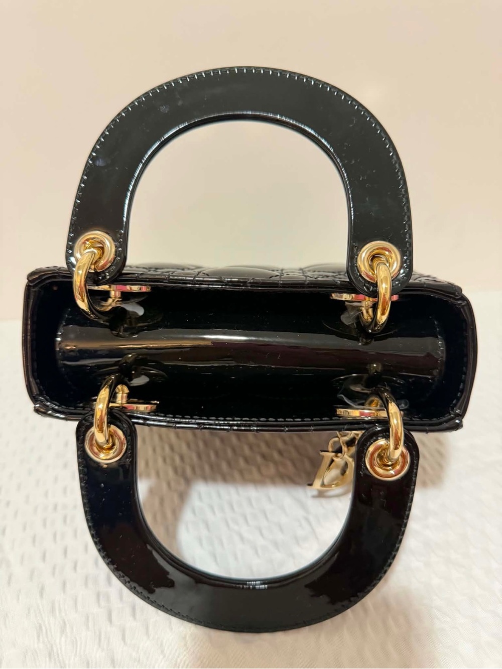 Dior Black Patent Lady Dior Mini Bag with Gold Hardware - Picture 5 of 7